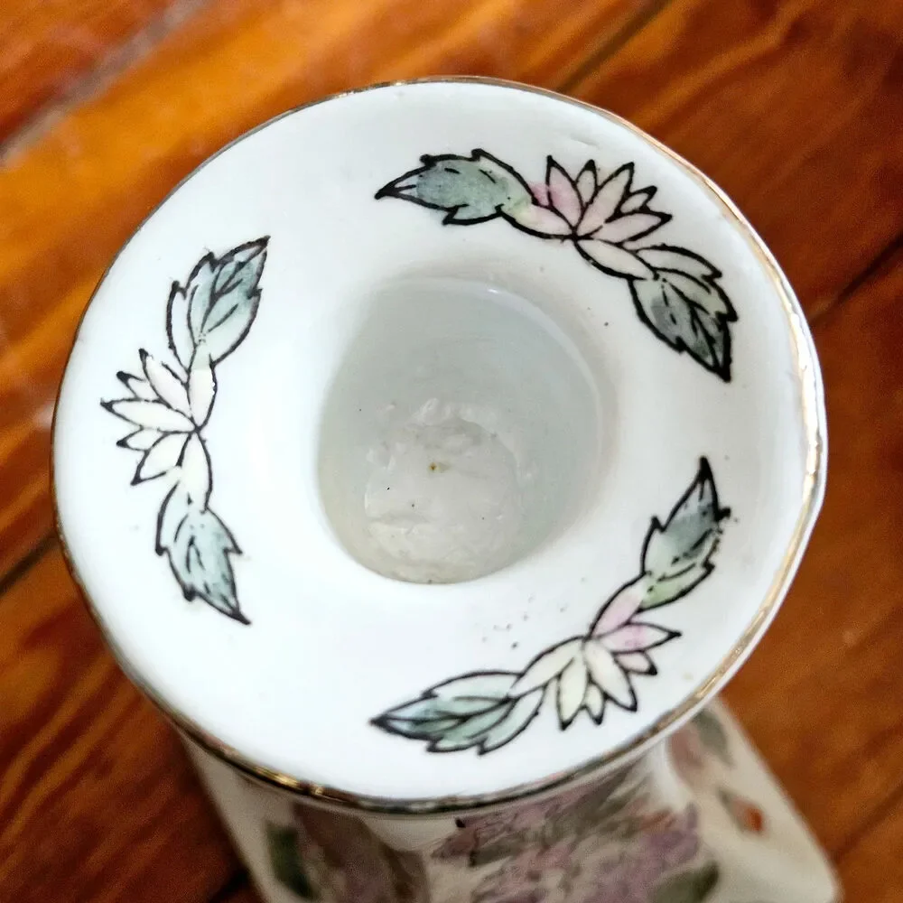 Vintage 1980s WBI Porcelain Pair of Grapes & Strawberries Candlestick Holders